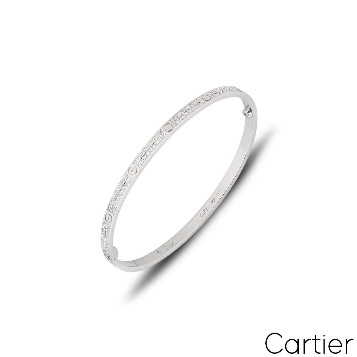Cartier White Gold Pave Diamond SM Love Bracelet Size 16 N6710816